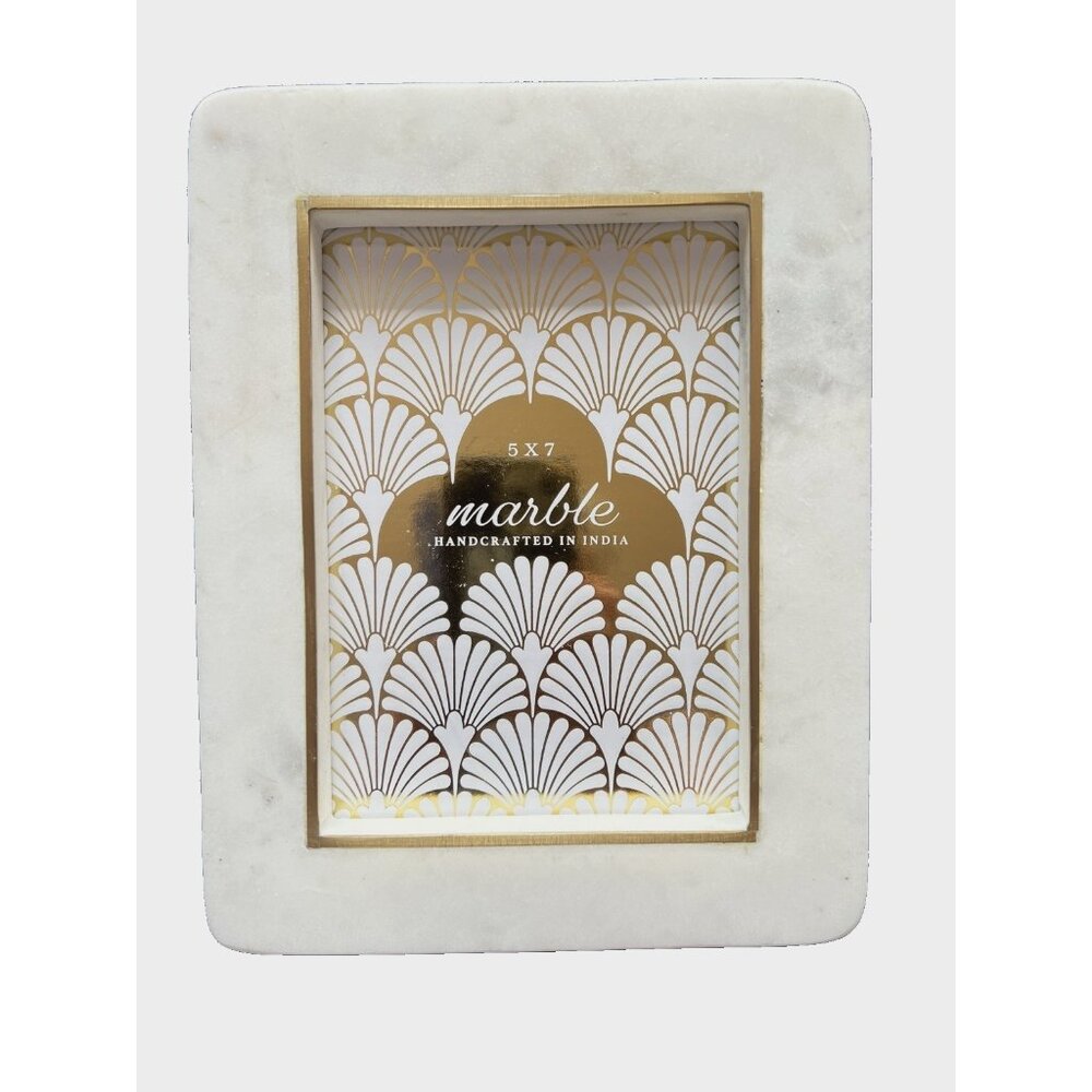 Handcrafted Marble 5 X 7 Photo Frame White Gold Alabaster Photograph Picture